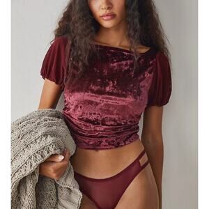 Free People Intimately Midnight Mood Velvet Crop Dark Red Womens Small New 90s